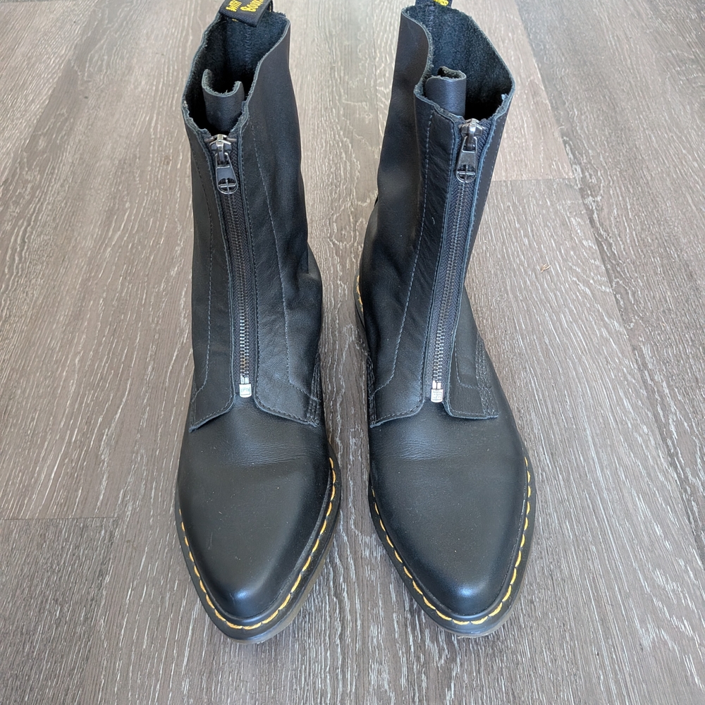 Dr. Martens Ultra-rare "Zena" Pointy Black Leather Zip-Up Boots Size 10 EU 42